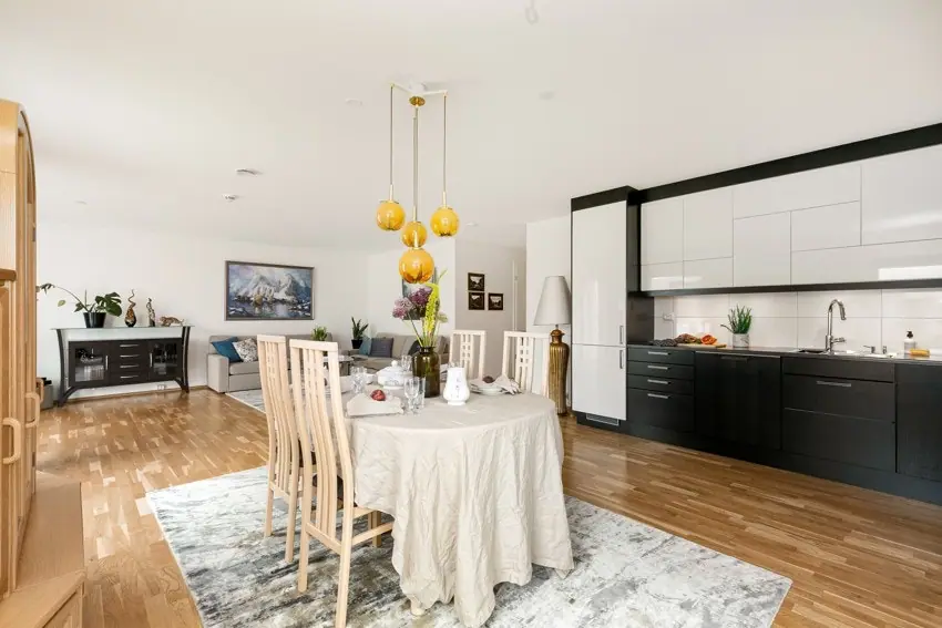 The dining table finds its natural place in the room